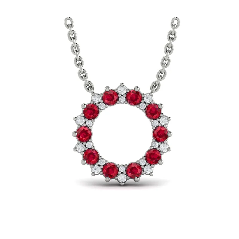 Unique necklaces and pendants with gemstones for a colorful and vibrant statement-Ruby & Diamond Open Star Halo Necklace in 14K White Gold