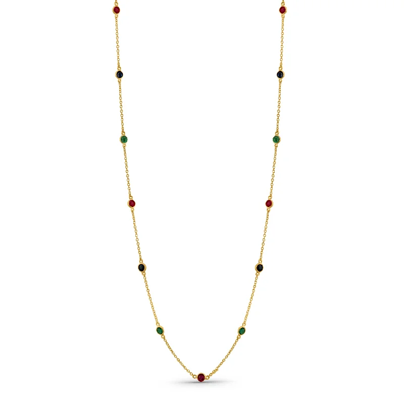 Necklaces and pendants with angel wing motifs for a spiritual, meaningful design-Gemstone Station Necklace In 18K Yellow Gold - Rounds