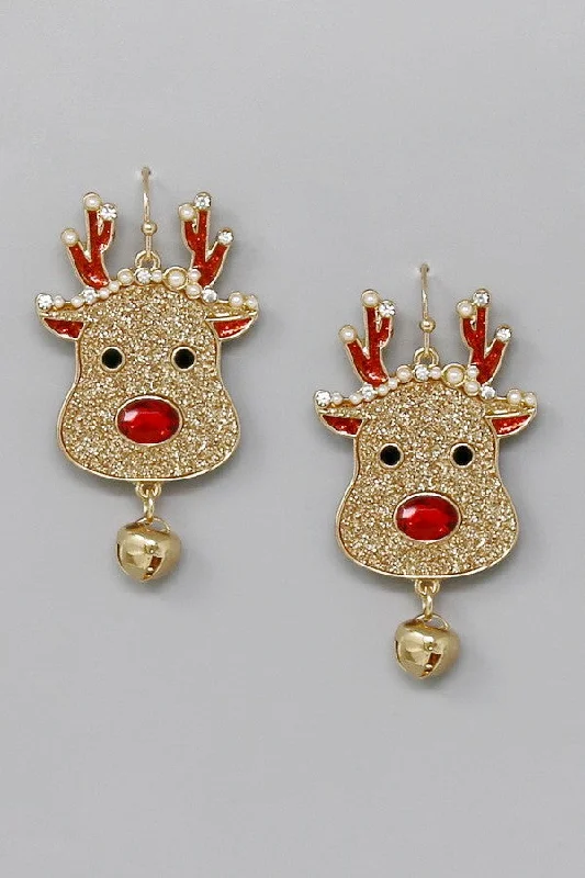 Drop Earrings with Crown Designs -Rudolph  Christmas Earrings