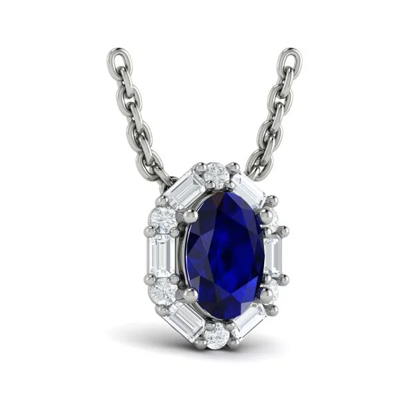 Simple necklaces and pendants with tiny charms for a delicate and casual vibe-Sapphire & Diamond Halo Necklace in 14K White Gold