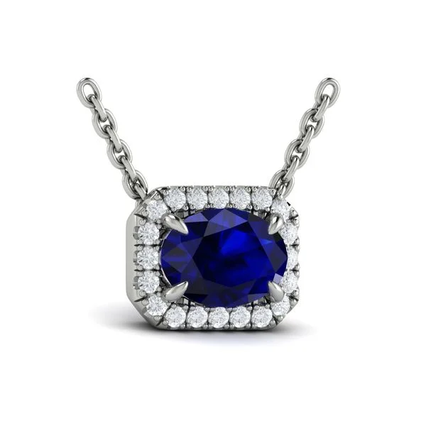 Personalized necklaces and pendants with initials for a customized and meaningful gift-Sapphire & Diamond Horizontal Halo Necklace in 14K White Gold