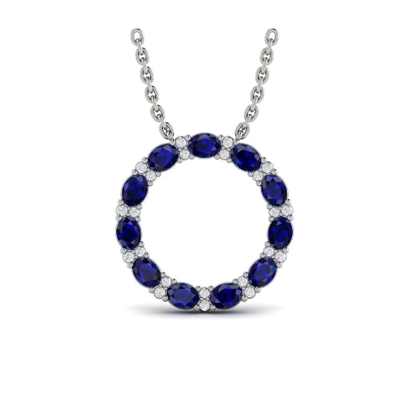 Trendy necklaces and pendants with statement pieces for a bold fashion statement-Sapphire & Diamond Open Circle Necklace in 14K White Gold