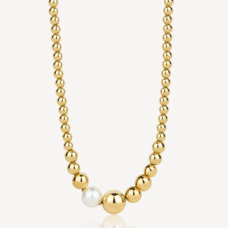 Necklaces and pendants with feather designs for a boho-chic, carefree vibe-Sea-Shell Pearl Graduated Bead Necklace in Gold Plated Stainless Steel