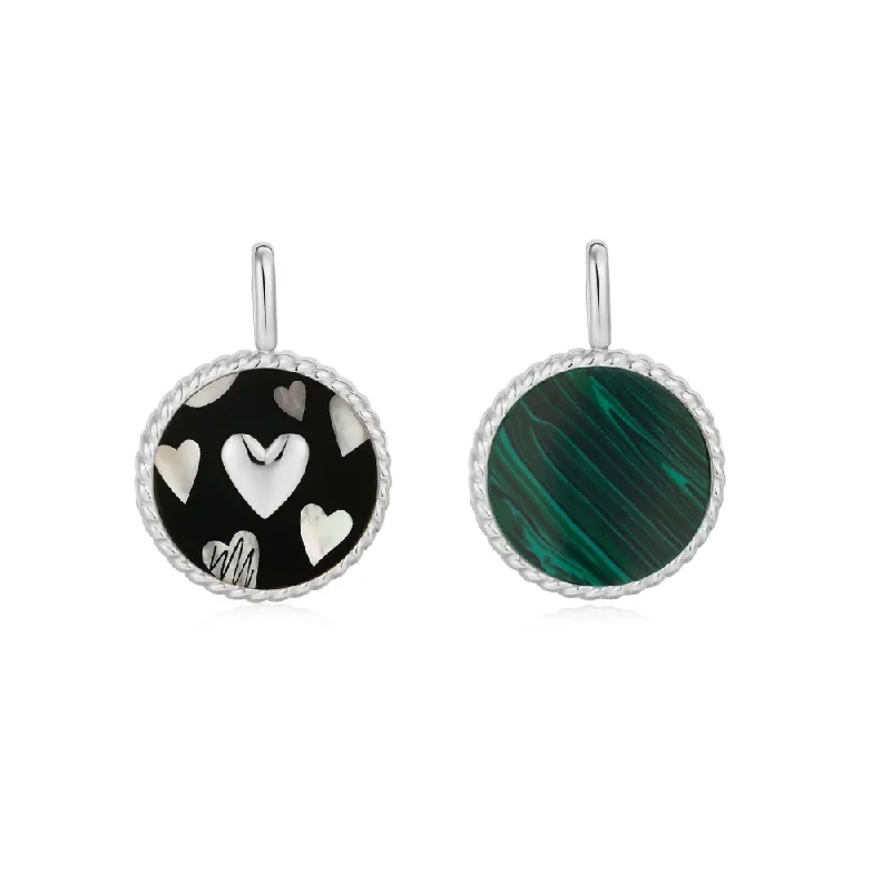 Necklaces and pendants with enamel accents for a colorful, eye-catching appearance-Silver Heart Enamel and Malachite Charm