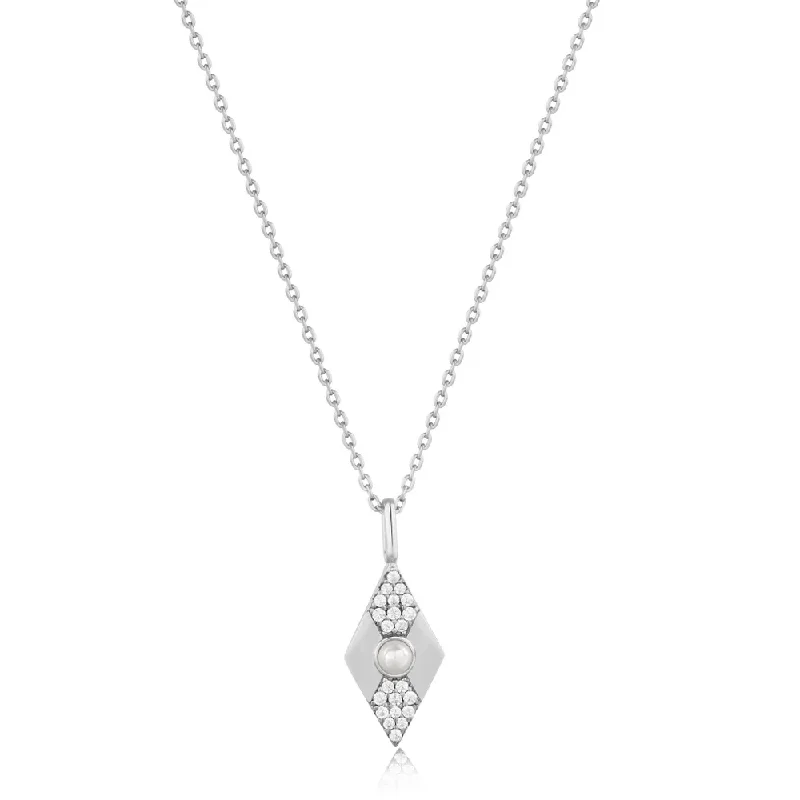 Necklaces and pendants with custom designs for a completely unique jewelry piece-Silver Pearl Geometric Pendant Necklace