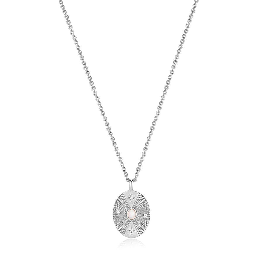 Stylish necklaces and pendants with diamonds for a glamorous and elegant look-Silver Scattered Stars Kyoto Opal Disc Necklace in Sterling Silver