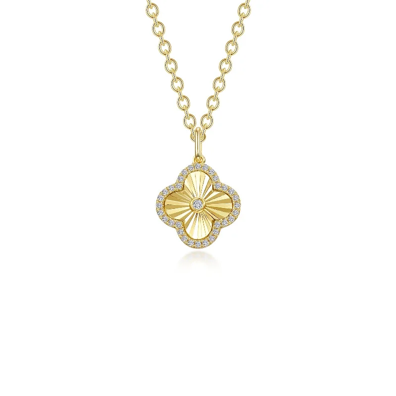 Beautiful necklaces and pendants with butterfly motifs for a whimsical style-Simulated Diamond Clover Necklace in Gold Plated Sterling Silver