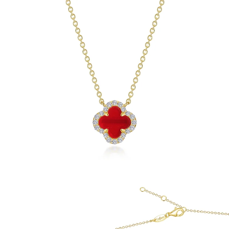 Best necklaces and pendants with zodiac signs for a celestial, astrology-inspired vibe-Simulated Diamond & Red Agate Clover Necklace in Gold Plated Sterling Silver