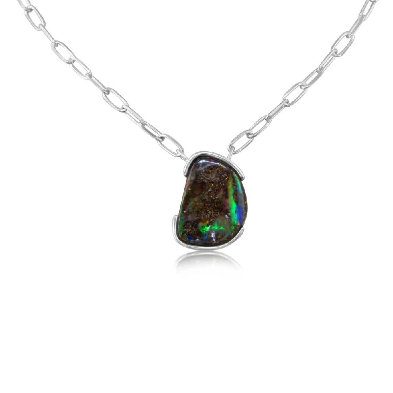 Beautiful necklaces and pendants with natural stones for an earthy, organic vibe-Sterling Silver Australian Boulder Opal Neckpiece