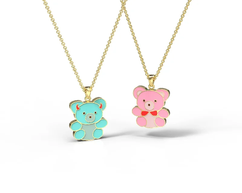 Unique necklaces and pendants with artistic shapes for a creative, one-of-a-kind design-Teddy Bears - Double-Sided Pendant