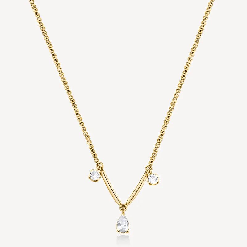 Necklaces and pendants with clear quartz for a pure and radiant look-Three-Stone Cubic Zirconia Station Necklace in Gold Plated Stainless Steel