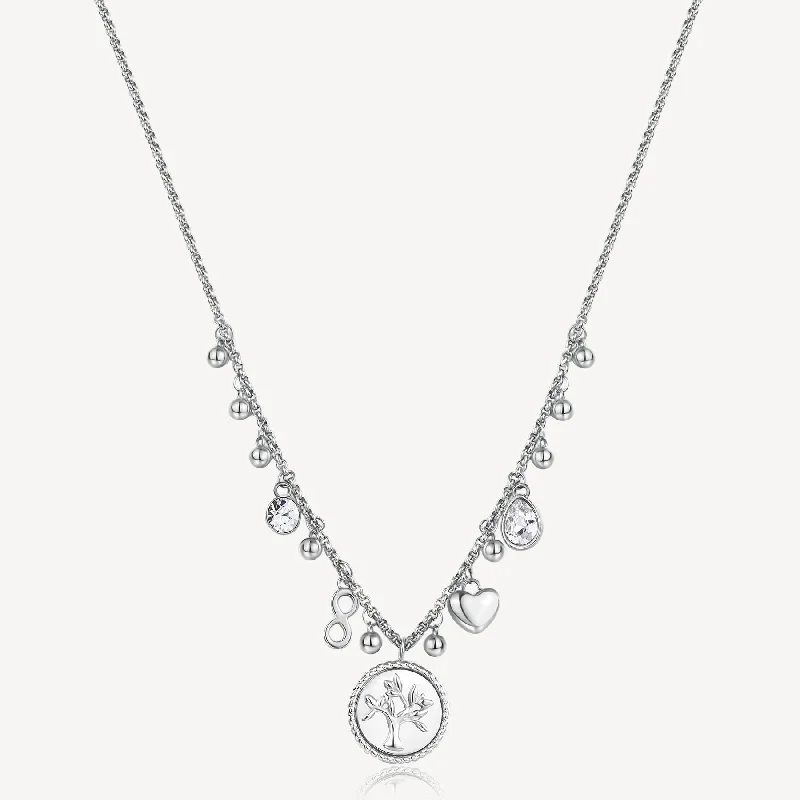 Unique necklaces and pendants with custom birthstone arrangements for personalization-Tree of Life Chakra Necklace in Stainless Steel