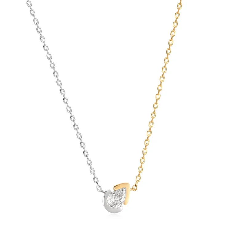 Beautiful necklaces and pendants with gemstone teardrops for an elegant effect-Two-Tone Bezel Pear Lab Grown Diamond Pendant Necklace