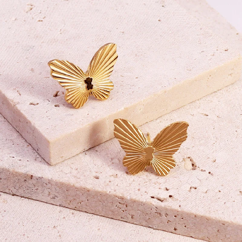 Drop Earrings with Symbolic Elements -Wholesale 18K Gold Plated Butterfly Titanium Steel Earrings