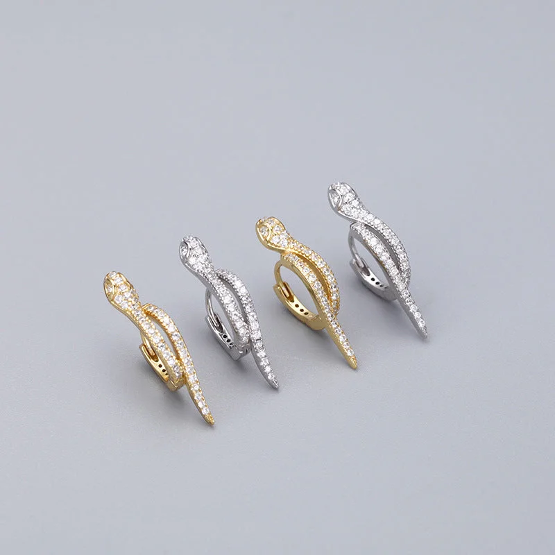 Lightweight Drop Earrings for All Day -Wholesale 925 Sterling Silver Snake Shaped Zircon Earrings