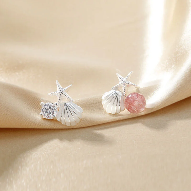 Vintage Drop Earrings with Patina -Wholesale 925 Sterling Silver Starfish Strawberry Crystal Earrings