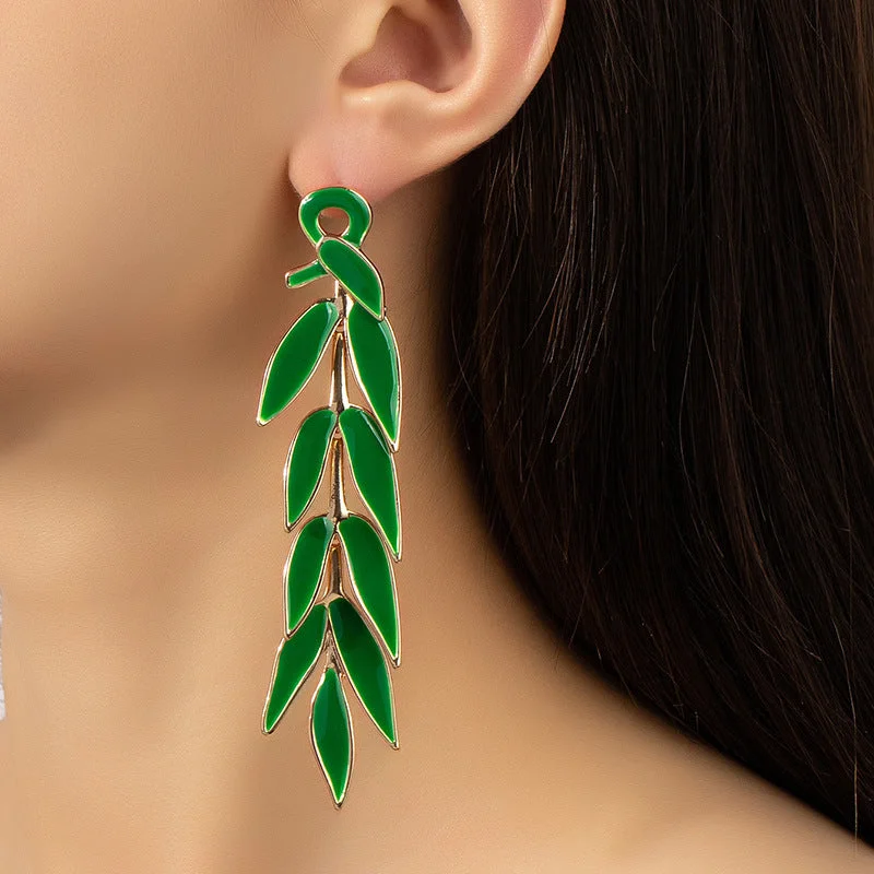 Drop Earrings for Festival Style -Wholesale Alloy Leaf Long Style Earrings