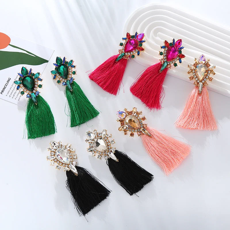 Drop Earrings with Chevron Designs -Wholesale Boho Style Long Tassel Earrings