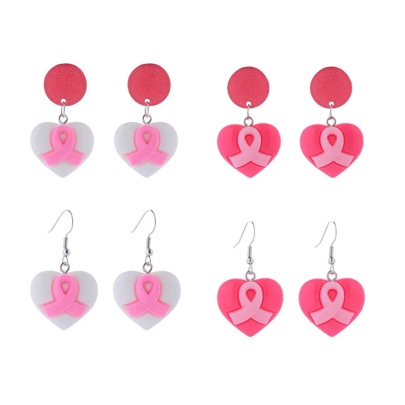 African Drop Earrings with Culture -Wholesale Bow Pink Ribbon Preventive Breast Health Resin Earrings