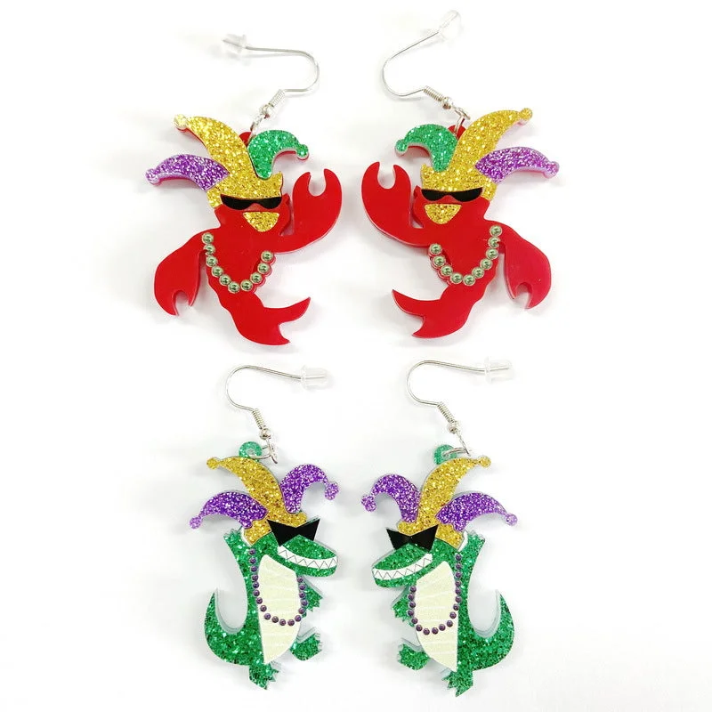 Pearl Drop Earrings for Elegance -Wholesale Carnival Crown Clown Hat Sequin Lobster Crocodile Acrylic Earrings