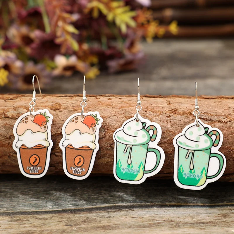 Animal Print Drop Earrings for Fun -Wholesale Cartoon Milk Tea Cup Acrylic Earrings