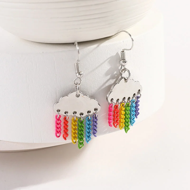 Short Drop Earrings for Subtle -Wholesale Cloud Rainbow Tassel Alloy Earrings