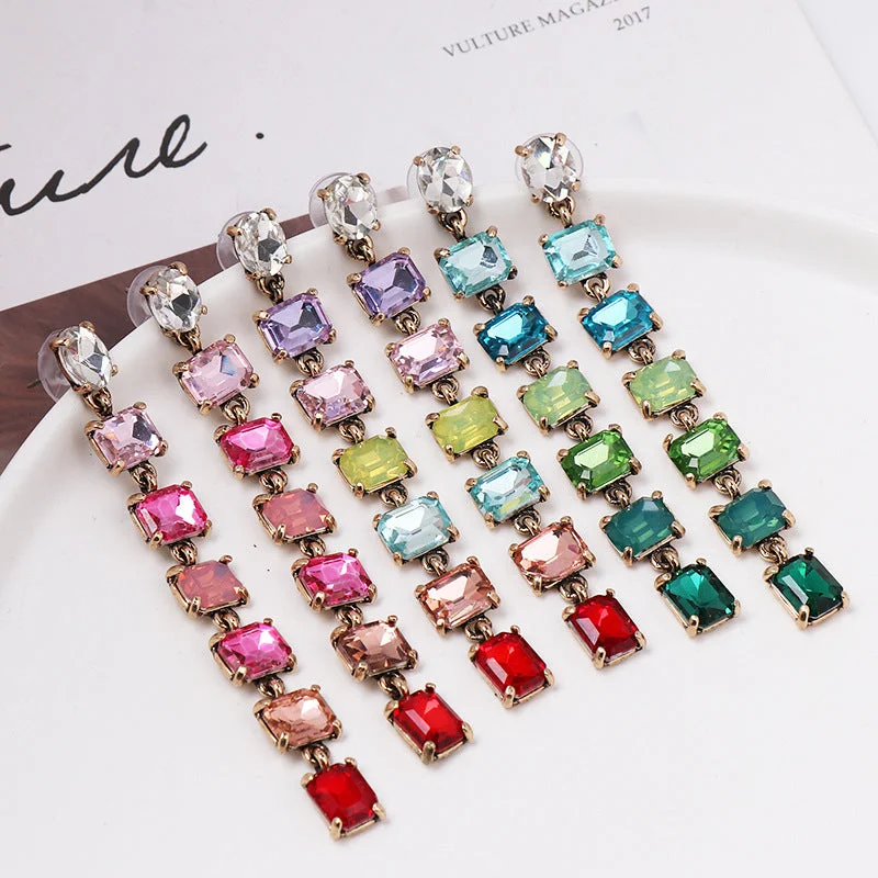 Drop Earrings for Mother's Day -Wholesale Colored Crystal Alloy Earrings