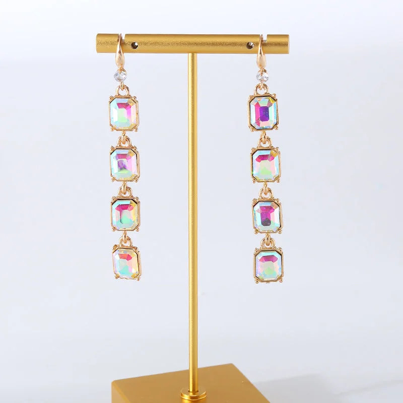 Drop Earrings for Yoga Session -Wholesale Colorful Crystal Alloy Inlaid Glass Diamond Multi-layer Earrings