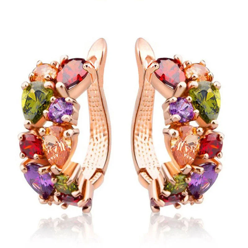 Drop Earrings for Formal Attire -Wholesale Colorful Crystal Zircon Rose Gold Earrings