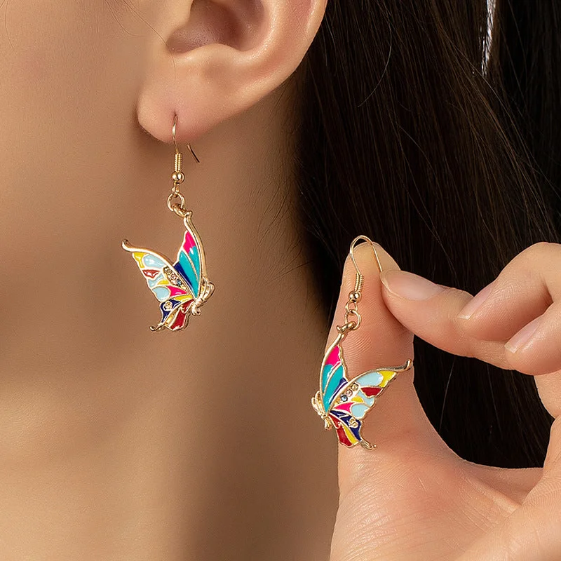 Drop Earrings for Everyday Glamour -Wholesale Colorful Oil Drop Alloy Butterfly Earrings