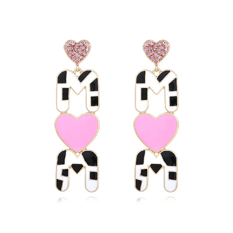 Drop Earrings with Leaf Motifs -Wholesale Cow Print Mom Love Letter Alloy Earrings