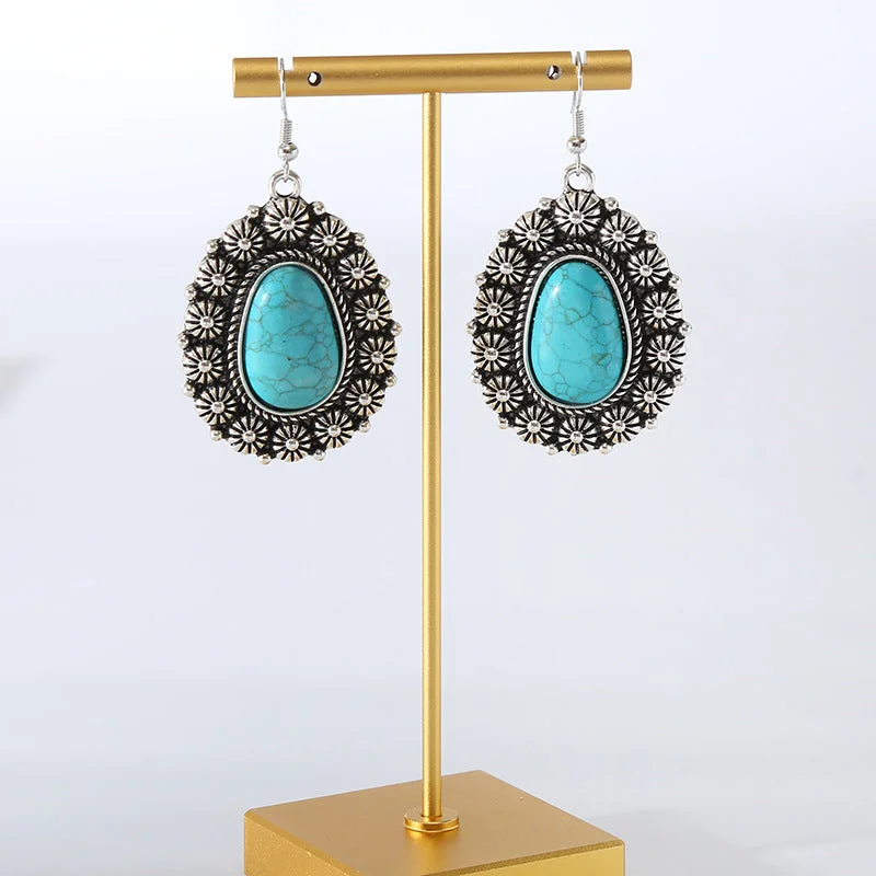 Minimalist Drop Earrings with Simplicity -Wholesale Creative Alloy Pattern Round Turquoise Vintage Earrings