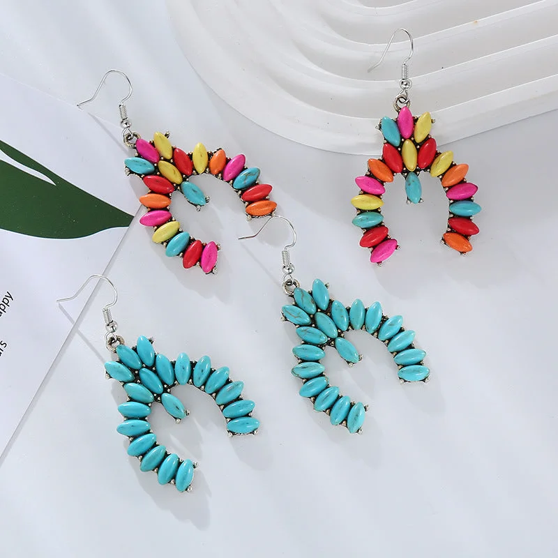 Drop Earrings for Gym Workout -Wholesale Creative Colorful Turquoise Boho Ethnic Style Earrings