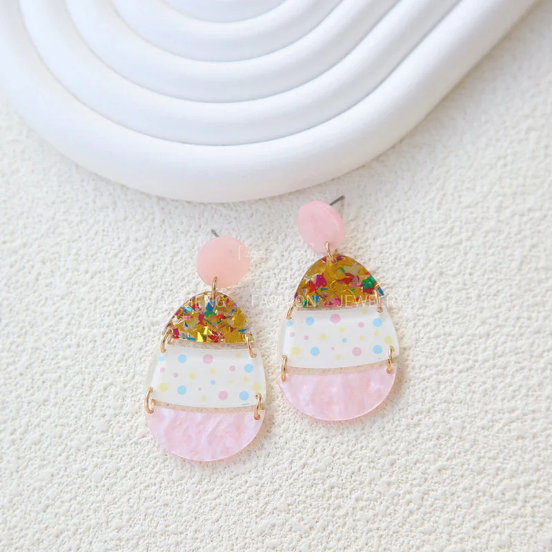 Drop Earrings with Enamel Coating -Wholesale Easter Acrylic Egg Earrings