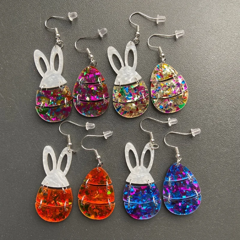 Large Drop Earrings for Statement -Wholesale Easter Egg Little White Rabbit Acrylic Earrings