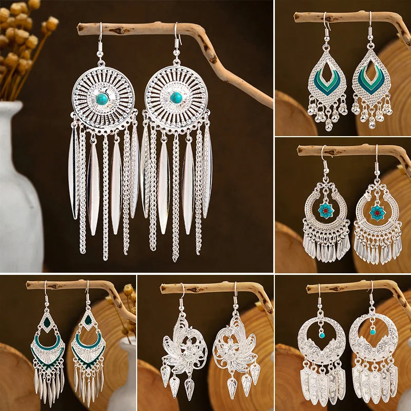 Celtic Drop Earrings with Knotwork -Wholesale Ethnic Style Long Style Feather Tassel Alloy Earrings