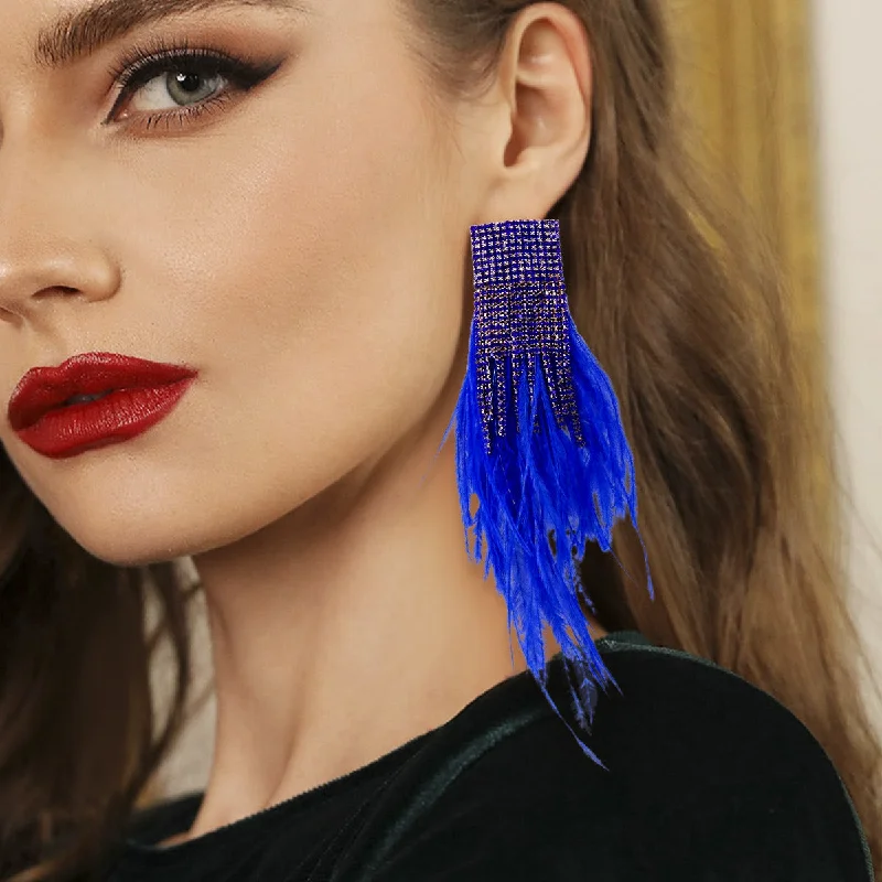 Drop Earrings for Evening Gown -Wholesale Feather Earrings with Diamond Inlay Feathers