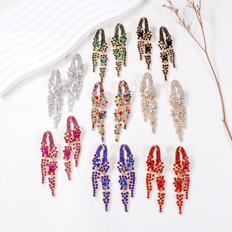 Drop Earrings for Anniversary -Wholesale Full Diamond Tassel Alloy Earrings