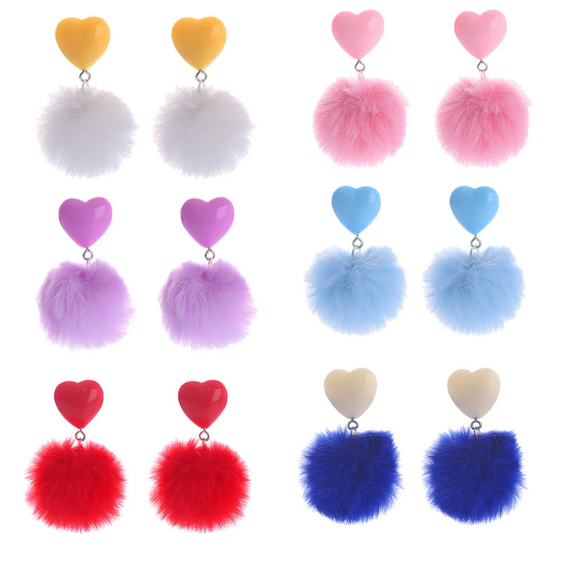 Indian Drop Earrings with Intricacy -Wholesale Fur Ball Love Resin Earrings