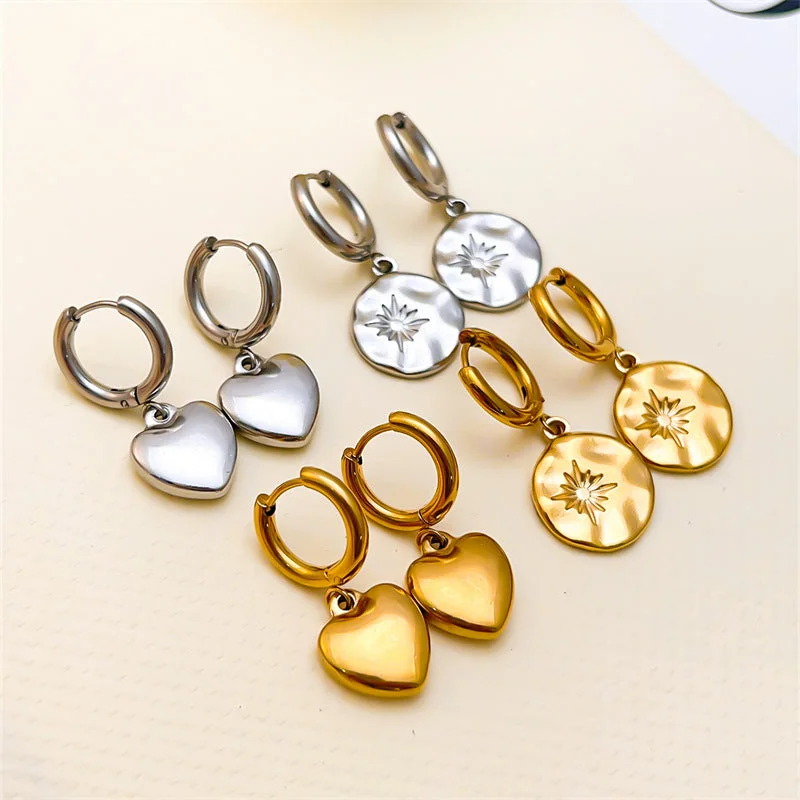 Heart Shaped Drop Earrings for Love -Wholesale Geometric Love Stainless Steel Earrings