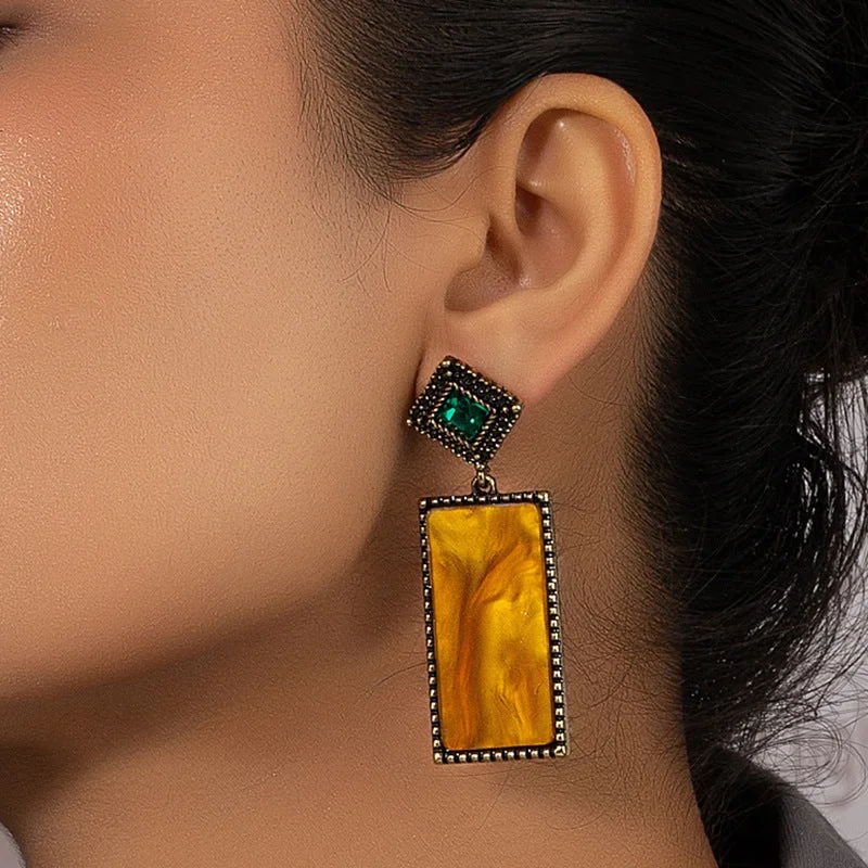 Drop Earrings for Concert Look -Wholesale Geometric Rectangular Acetate Sheet Retro Dark Style Earrings