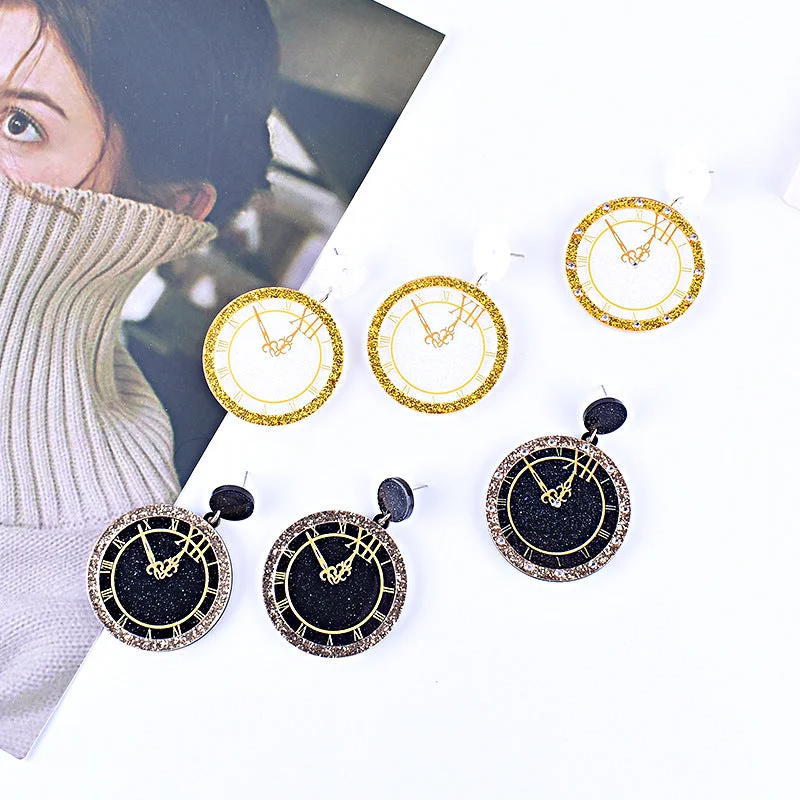 Drop Earrings with Textured Surface -Wholesale Happy New Year Pocket Watch Earrings