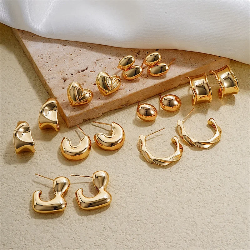 Square Drop Earrings for Modern -Wholesale Irregular Gold Stainless Steel Earrings