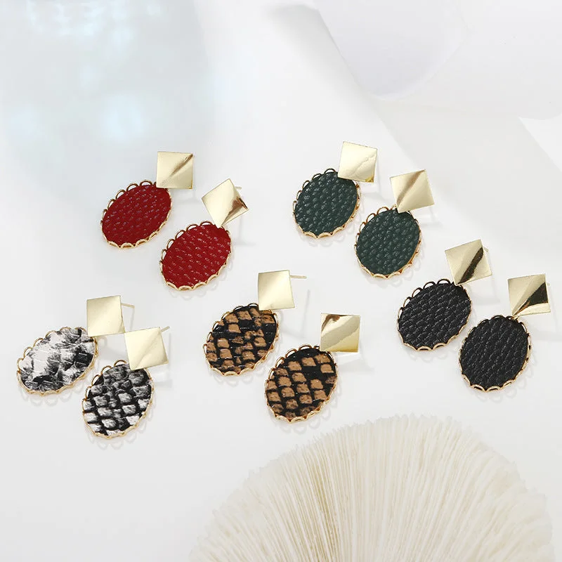 Drop Earrings with Hammered Finish -Wholesale Leopard Print Polka Dot PU Leather Earrings