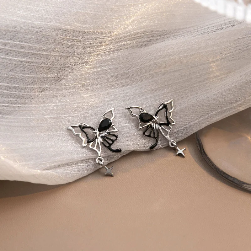 Drop Earrings with Wave Designs -Wholesale Liquid Butterfly Hollow Alloy Earrings