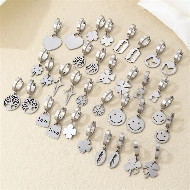 Round Drop Earrings for Classic -Wholesale Love Clover Stainless Steel Earrings