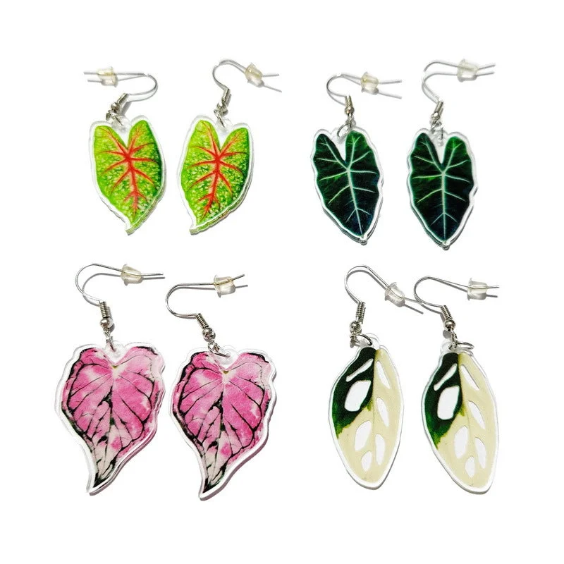 Long Drop Earrings for Dramatic -Wholesale Love Pink Leaf Turtle Back Leaf Acrylic Earrings