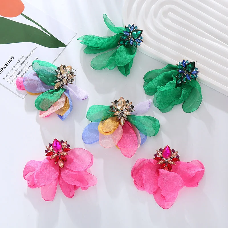 Drop Earrings with Keyhole Designs -Wholesale Mesh Flower Earrings