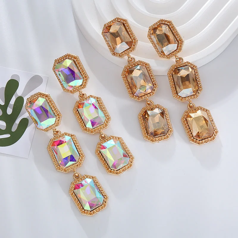 Oval Drop Earrings for Grace -Wholesale Multi-layer Alloy Inlaid Glass Diamond Earrings