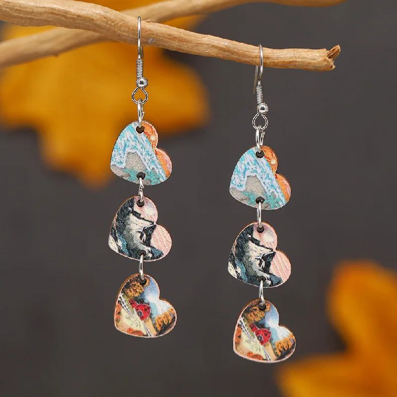 Crystal and Pearl Drop Earrings for Glamour -Wholesale of Three Heart-shaped Wooden Earrings for Valentine's Day